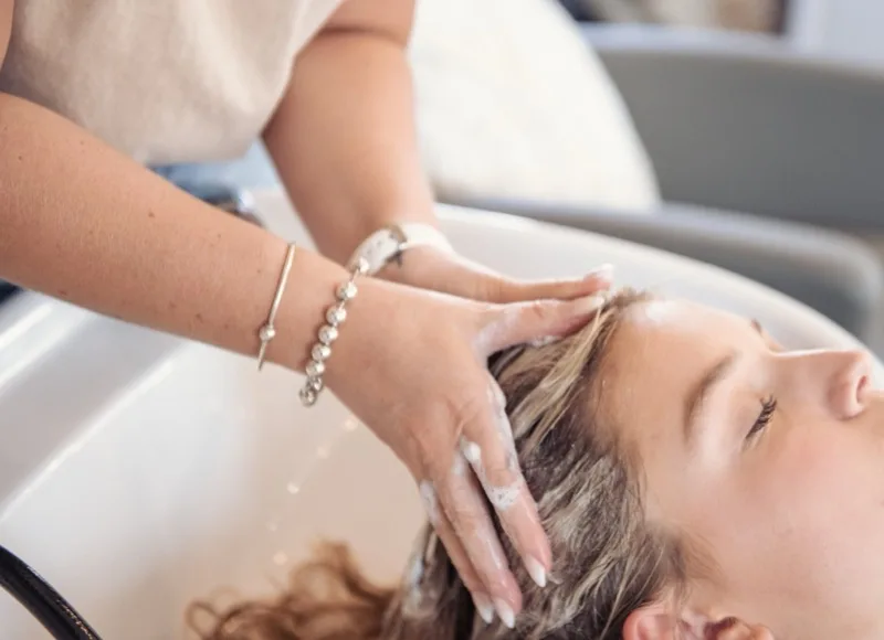 Color rinse at the shampoo bowl